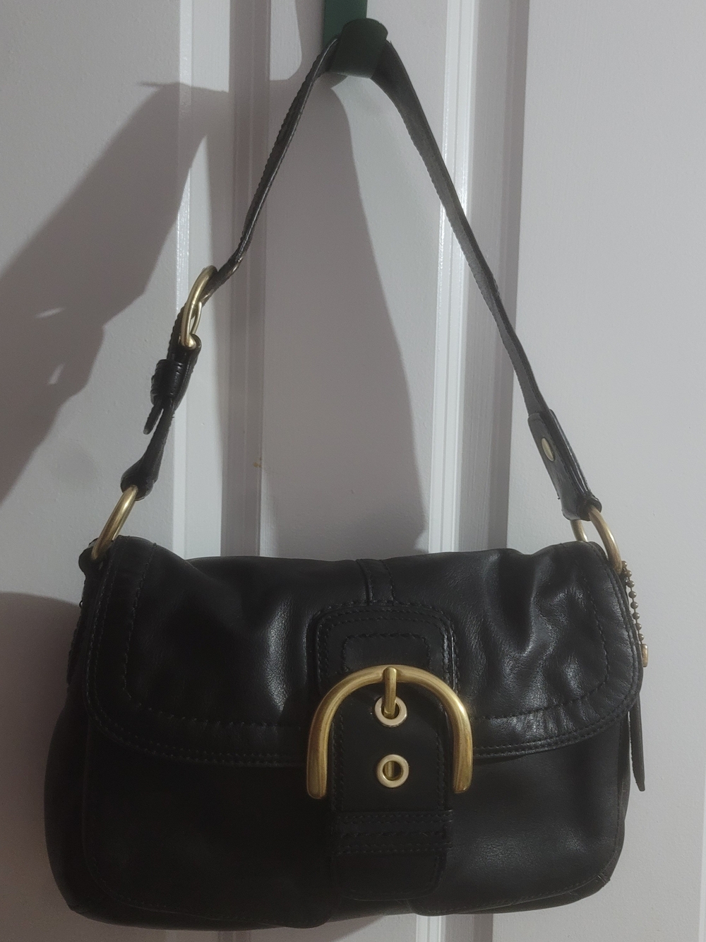 vintage black leather Coach Soho  Legacy buckle flap shoulder bag